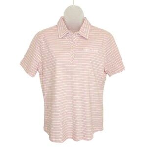 Cutter & Buck Pink and White Striped Cotton Blend Golf Shirt  L